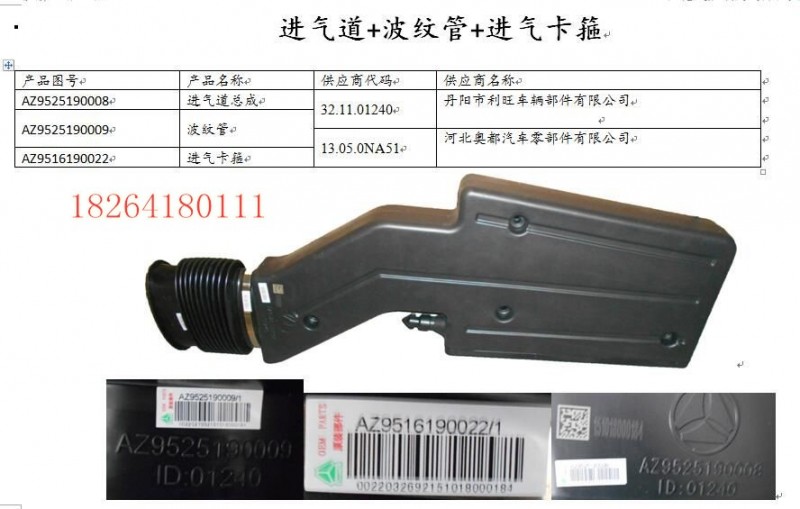 AZ9525190008,進(jìn)氣道,濟(jì)南百思特駕駛室車身焊接廠