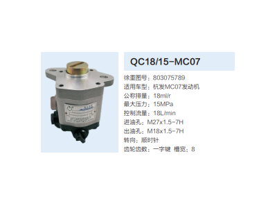 QC18/15-MC07,動力轉(zhuǎn)向齒輪泵,濟南泉達汽配有限公司