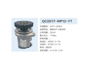 QC22/17-WP12-YT,轉(zhuǎn)向助力泵,濟南泉達(dá)汽配有限公司